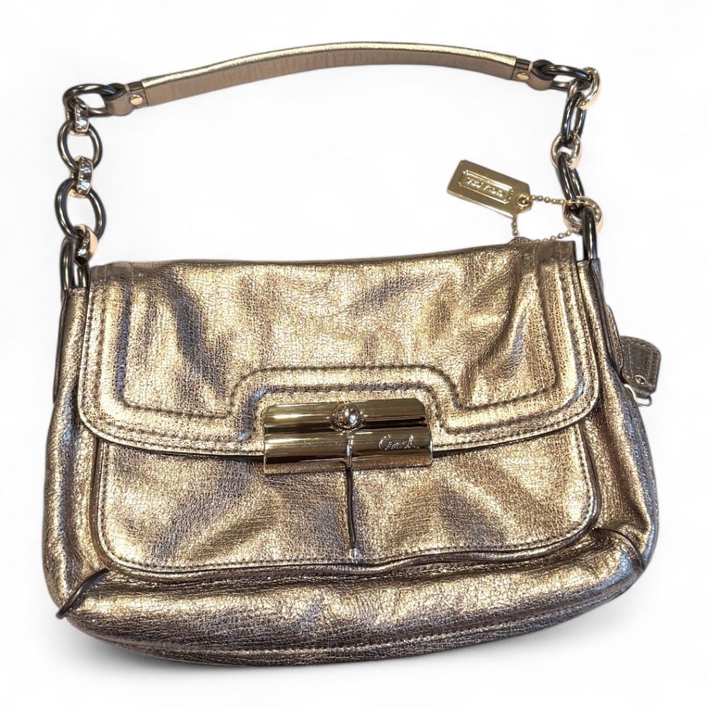 Coach Metallic Bronze Gold Leather Evening Shoulder Bag